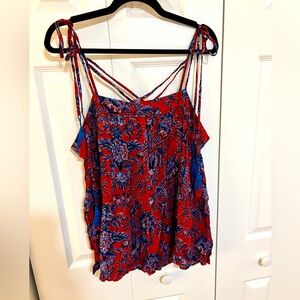 Blue and Red Strappy Tie Shoulder Top from LOFT